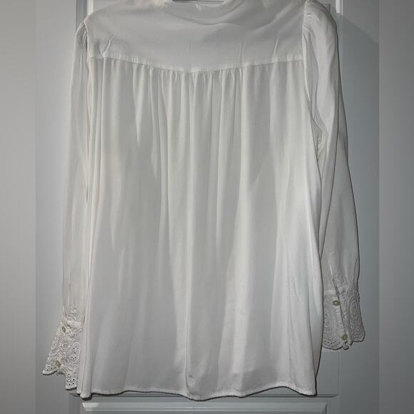 LOFT WHITE/CREAM COLORED EMBROIDERED LONG SLEEVED BUTTON DOWN BLOUSE SIZE XL - Picture 10 of 15